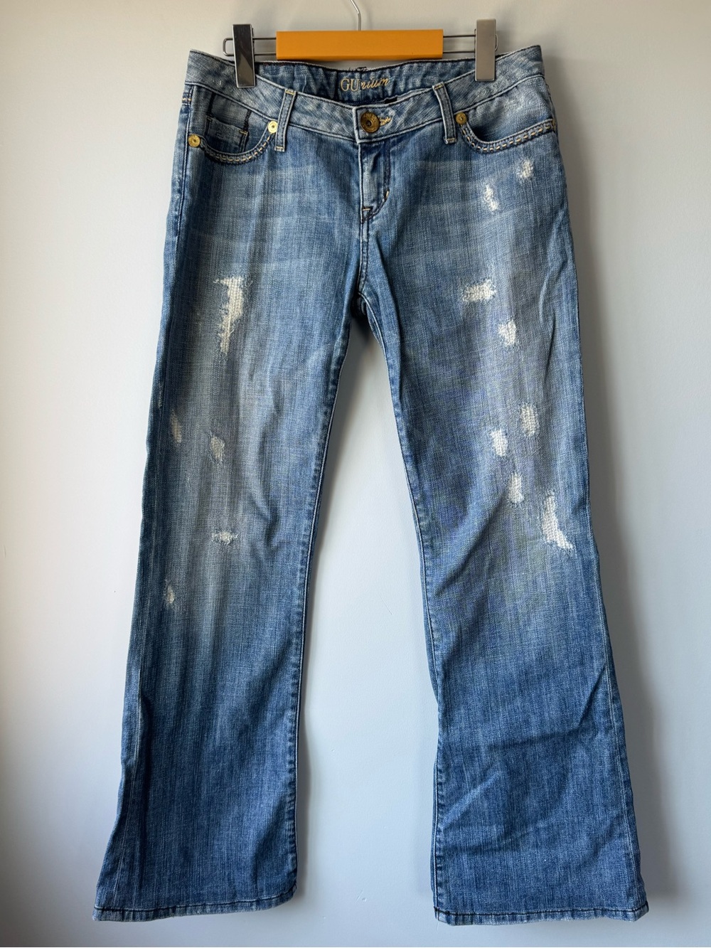 (30) Y2K Guess Light Blue Distressed Flare Jeans